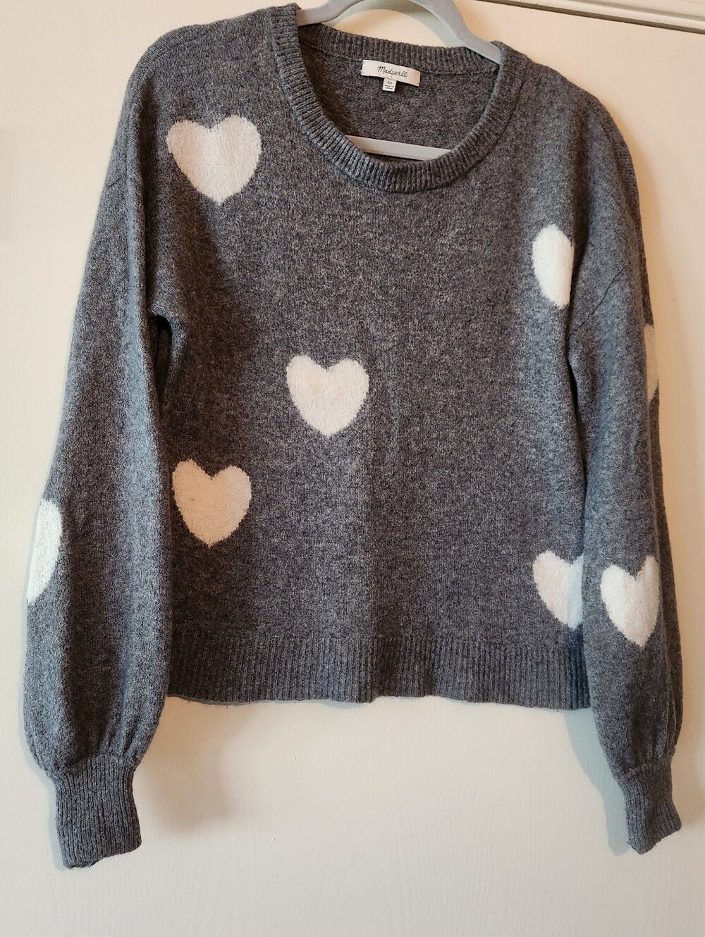 Madewell Gray White Hearts Sweater Ladies' Oversize Size XS Oversize EUC $27